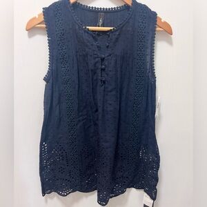 NWT - Marc Cain Navy Eyet A-Line Sleeveless Tank Top Blouse, Size M